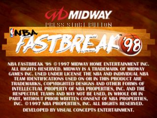 NBA Fastbreak '98 title screen for Playstation